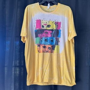 Yellow Graphic T-Shirt with Colorful Faces